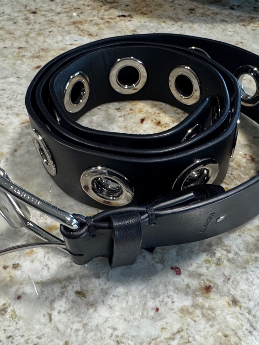 AllSaints Black Leather Grommet Belt with Silver-Tone Hardware